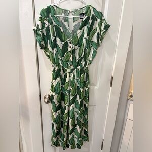 Hell Bunny Green Leaf Print Midi jumpsuit